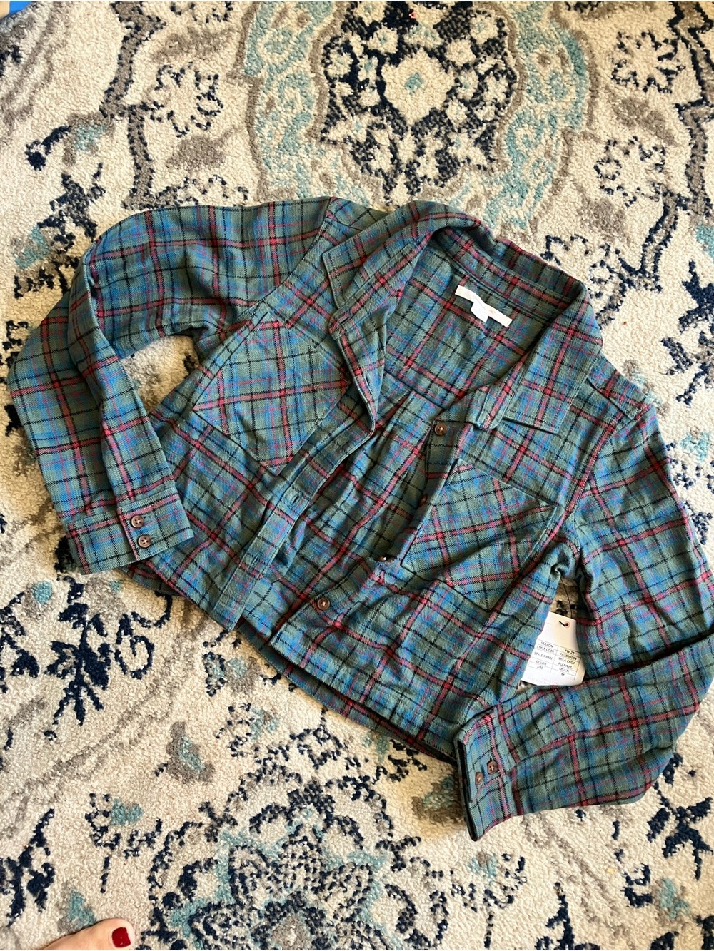O'Neill Green Plaid Jacket with Pink and Blue Accents
